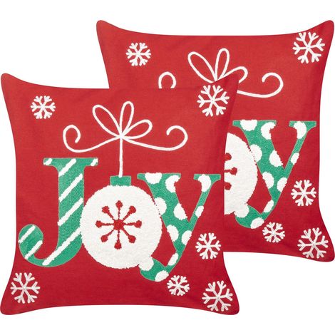 Set of 2 Decorative Cushions GINGERBREAD Cotton 45 x 45 cm Red Christmas Motif (1/5)