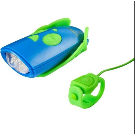 Hornit Mini luce per bicicletta 2 in 1 verde/blu con clacson/campanello per bambini, per biciclette e monopattini (1/5)