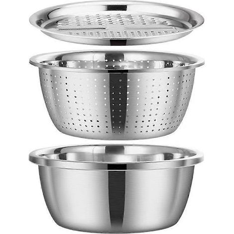 Multifunktionales Edelstahl-Set bestehend aus Gemüseschneider, Reibe, Sieb und Abtropfkorb, 26 cm (1/5)
