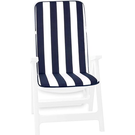 – Coussin de chaise pliable 77x45cm – Tissu coton/polyester rembourré – Épaisseur 3cm – Motif rayé bleu pour intérieur et extérieur (1/5)