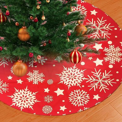 Housse de sapin de Noël, nappe ronde à motifs flocons de neige et étoiles, idéale pour décorer votre sapin de Noël à la maison ou pour une fête (90 cm) (1/5)
