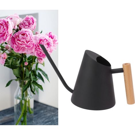 Arrosoir à long bec pour plantes succulentes, arrosoir ménager, manche en bois, arrosoir en acier inoxydable, outil de jardinage, noir. (1/5)