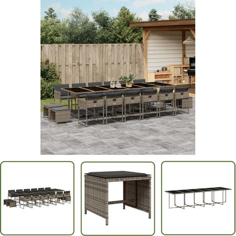 The Living Store Ensemble à manger de jardin 17 pcs et coussins résine tressée - Ensemble Salon De Jardin - Meuble De Jardin - Mobilier D'extérieure - Set De Table Et Chaises - Table Et Chaises Pliabl (1/5)