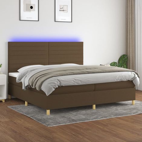 Sommier tapissier matelas et LED - Sommier pour Adulte et Enfant - Marron foncé 200x200 cm Tissu BV338641 - BonneVie (1/5)