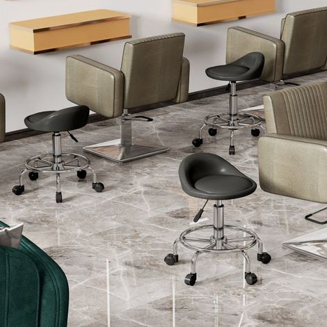 Taburete de oficina con ruedas, altura regulable 59 a 75 cm, respaldo, giratorio 360°, negro DESVIAE (1/5)
