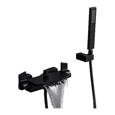 Wall-Mounted Waterfall Mixer Tap with Hot and Cold Shower Head (Black)