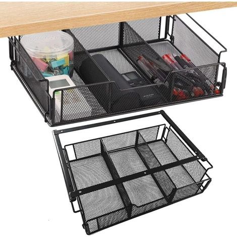 Tiroir sous bureau coulissant 36,5 x 23,5 x 8,2 cm – Acier au carbone – Installation facile sous table – Organisateur de bureau (1/5)