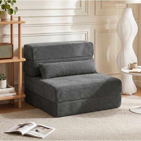 Klappbarer Bodensessel zum Bett umwandelbar 70 x 200 cm, dunkelgrauer Cord HAVRYA (1/4)