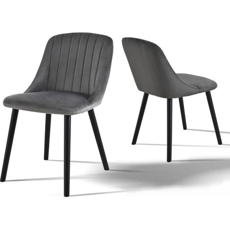 Goeurvant Chaises de salle à manger modernes avec coussin d'assise épais, dossier ergonomique et pieds en bois, Style et confort réunis - Lot de 2 - Gris foncé, pieds noirs - Velours