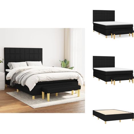 Sommier à lattes de lit avec matelas Noir 140x200 cm Tissu - Lit Double - Lit Plateforme - Matelas Ressorts Ensachés - Têtière Ajustable - Banc Rangement (1/5)