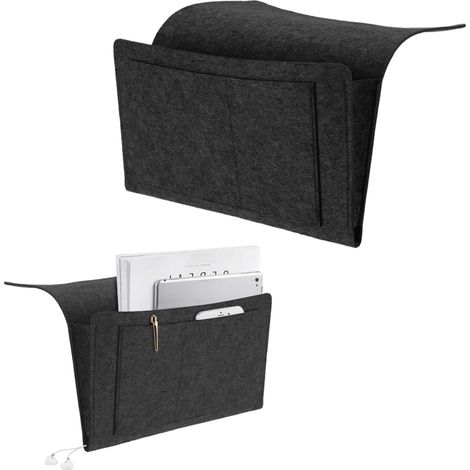 Poche Rangement Lit,Organiseur Poche de Bed Organisateur Lit Sac Rangement Épais Feutre Suspendre Organisateur de Bed Suspendu,pour Télécommande Stockage Tablette Lunettes (Noir)
