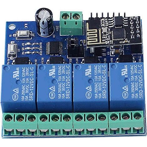 Module relais 4 canaux 12 V CC ESP8266 ESP-01 avec Wi-Fi pour la maison connectée et l'IoT, contrôlable via application mobile. (1/5)