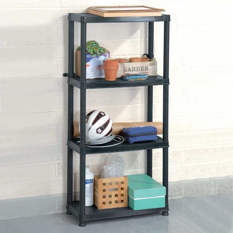 Étagère de rangement à 4 niveaux Étagère Charge Lourde - Étagère de stockage Noir 61x30,5x130 cm Plastique BV868117 - BonneVie (1/5)