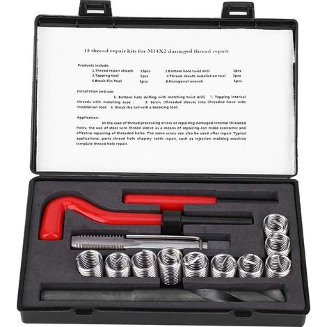 Samfoxy 15 pièces Samfox Kit de réparation de Filetage en Acier Inoxydable clé à perceuse torsadée Insert fileté pour Voiture M14x2 (1/5)