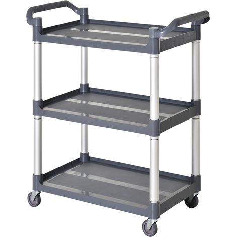 Chariot auxiliaire 3 niveaux 88x44x93 cm gris, aluminium, charge 35 kg/étagère, roues, cuisine salon salle bain (1/4)