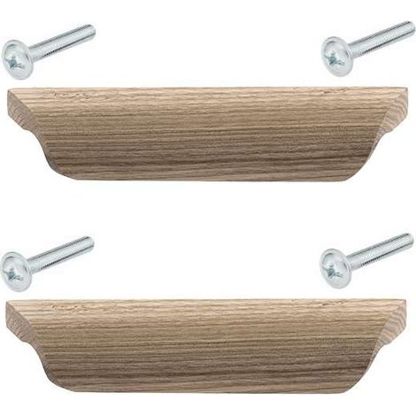 Cyclingcolors – Poignée de meuble en bois chêne brut – Entraxe 96mm – Longueur 155mm – Hauteur 30mm – Avec vis pour placard, armoire, tiroir (1/4)