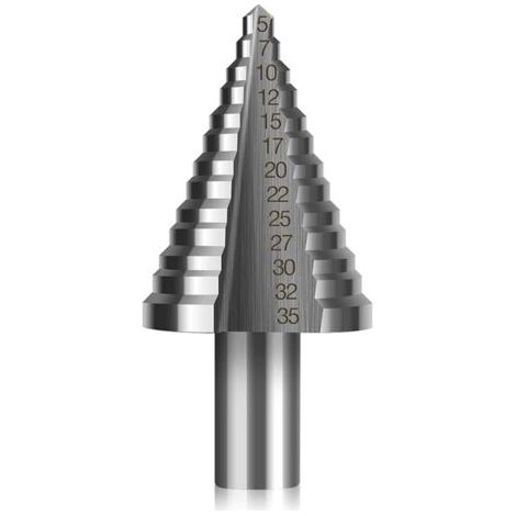 Foret Fraise Meche Etage HSS, Foret Étagé Fraise Conique à Double Fente (5mm-35mm) avec Revêtement Titane, Solide, Parfait Pour Visseuse Percage sur Acier Bois, Plastique, Laiton, Aluminium, PVC (1/5)