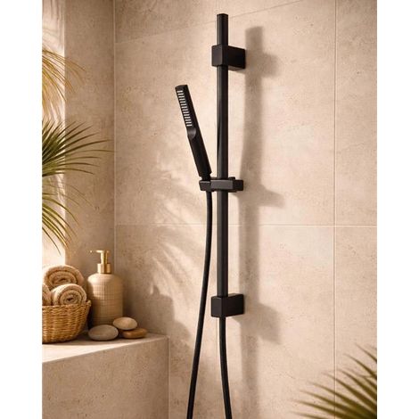 Exagonshop Asta doccia saliscendi con doccetta nero