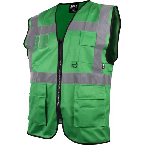 High-Visibility Green Utility Waistcoat for Men, Size Large (44-inch Waist)