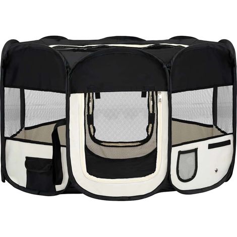 Parc pour chien pliable avec sac de transport structure acier noir et crème 125 x 125 x 61 cm (1/5)