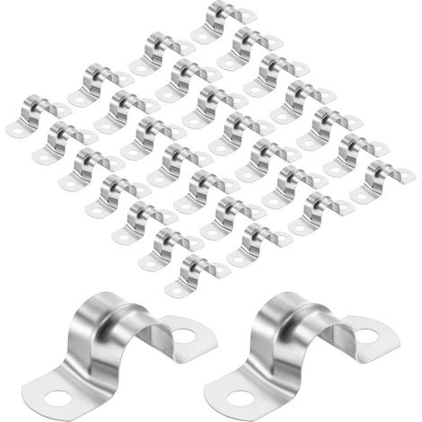 2/3" U-förmige Rohrschellen, 30 Stück starre Edelstahl-Rohrschellen zur Befestigung von Wasserleitungen, Kabeln und Kraftstoffleitungen, Silber (1/5)