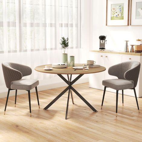 Table ronde industrielle en chêne, pieds croisés en acier, diamètre 120 cm, hauteur 75 cm, meuble salle à manger robuste, design loft moderne (1/5)