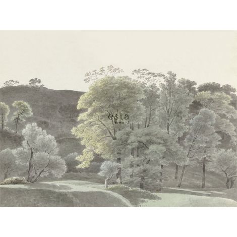 papier peint panoramique paysage boisé vert menthe  - ESTAhome (1/5)