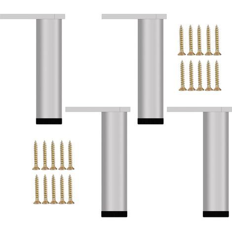 Lit avec Vis+Base Antidérapante+Hauteur Réglable de 20 20.8cm，4pcs Pieds de Meuble Argenté Métal, Pied Canapé Moderne, Pieds Rechange pour Table Basse, Meuble TV, Armoire Salle de Bain