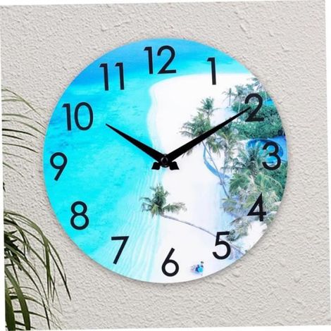 Horloge d'extérieur 12'' en acrylique étanche, horloge murale d'extérieur, thème côtier de plage, horloge de piscine extérieure (1/4)