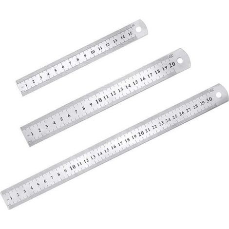 3 Pcs Acier inoxydable Règle précision Métal Droite Règle en Kit 15 cm(6''), 20cm(8''),30cm(12'') Argent Réglet en Inox (1/4)