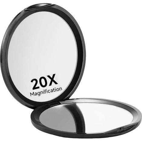 Spiegel de Poche Compact Noir avec grossissement 1X/20X, Idéal pour Les déplacements, Miroir grossissant 20x, Miroir de Voyage, Miroir cosmétique (1/5)