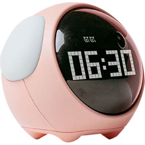 Horloge d'expression multifonctionnelle en forme de chien, alarme numérique LED, veilleuse activée par la voix, rose (1/5)