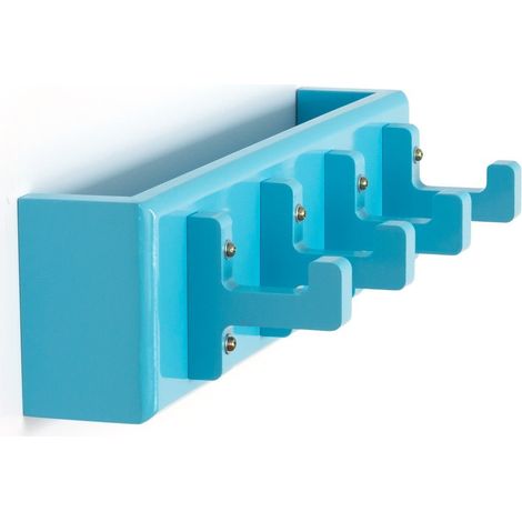 Portachiavi multiuso da muro 4 ganci mensola blu 40x10x13cm DIV06009