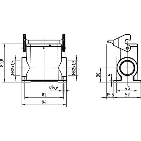 Caja de enchufe Harting 19300100292 robusta compatible M32