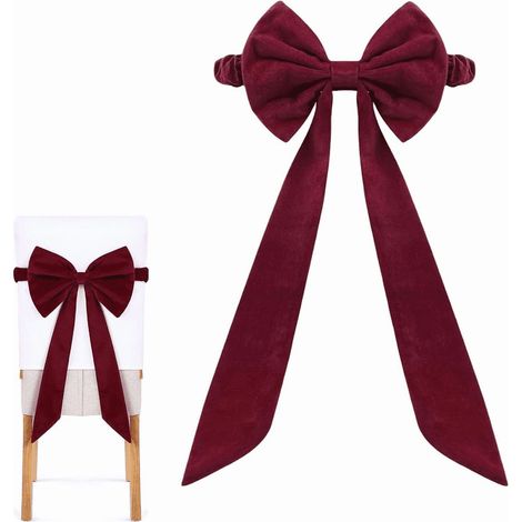 Nœud En Velours - Pour Dossier De Chaise - Rouge Vin - 50 X 76 Cm - Décoration Intérieure Festive Et Raffinée - 1 Pièce (1/5)