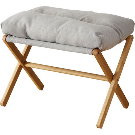 Tabouret pliant à pieds en X, repose-pieds moderne et multifonctionnel avec coussin moelleux, gris, idéal pour le salon, la chambre ou le bureau. (1/5)