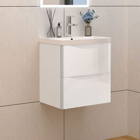 Badmöbel Set 50 cm Weiß Hochglanz Waschbecken mit Soft-Close Unterschrank Waschtisch (1/5)