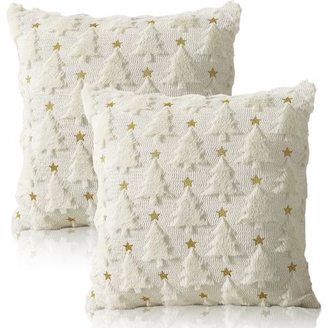ensemble2Un coussin,45x45centimètre-décoratif-Orné de motifs d'étoiles et de sapins de Noël, idéal pour décorer un canapé (blanc) (1/5)