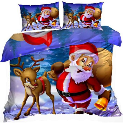 Parure de lit en satin de coton 3D 160x200cm avec un joyeux Père Noël