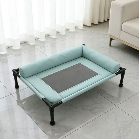 Lit Surélevé Chien Chat 66x45x17 cm – Lit de Camp Mesh et Simili Cuir Déhoussable, Transat Anti-Humidité 4 Saisons, Couchage Hors Sol jusqu’à 15 kg, Pieds Antidérapants (1/3)