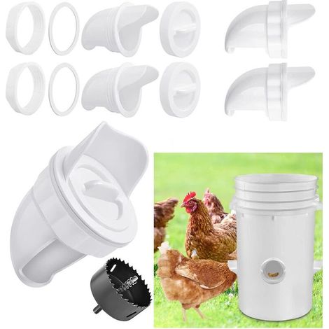 Mangeoire Poules Plastique Mangeoire Poules Automatique, 4 Ports DIY Mangeoire à Poulet Kit [Anti-Gaspillage] [Anti Nuisible] Abreuvoir a Poules Mangeoire Poussin pour Seaux Tonneaux Bacs (1/4)