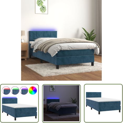 The Living Store Boxspringbett mit Matratze & LED Dunkelblau 90x190 cm Samt - Boxspringbett - Samtbettwäsche - Doppelbett - Liegefläche 90x190 Cm - LED Beleuchtung (1/5)