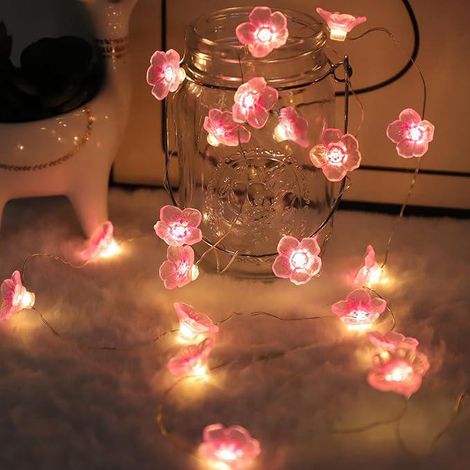 Guirlande LED fleurs cerisier 2m 20LED pile avec minuterie intérieur jardin déco terrasse [A] (1/5)