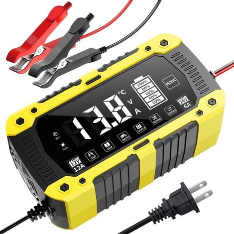 12 V 12 A 24 V 6 A JauneChargeur de batterie 12 V 12 A 24 V 6 A pour voiture et moto (LiFePO4) 14,6 V 29,2 V Compatible avec les batteries au plomb-acide (1/4)