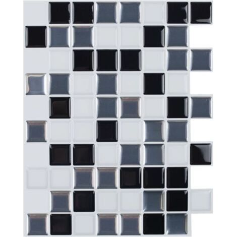 Self-Adhesive Tile Wallpaper Black and White 25x20 cm Mosaic Style Wall Sticker Waterproof Decorative Film for Bathroom and Kitchen Wall Tiles (1/3)