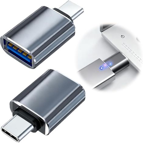Pack of 2 USB-C to USB 3.0 Adapters, USB Type-C to USB Female OTG Adapter, for Type-C Mobile Phones, Camcorders, USB Flash Drives, Cameras, Mice, Game Controllers, Keyboards (1/5)