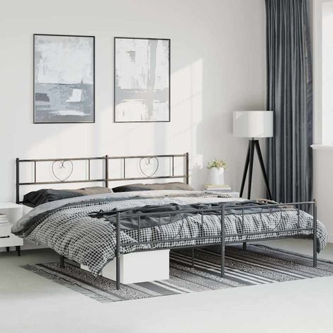 Cadre de lit métal sans matelas avec pied de lit noir 193x203cm (1/5)
