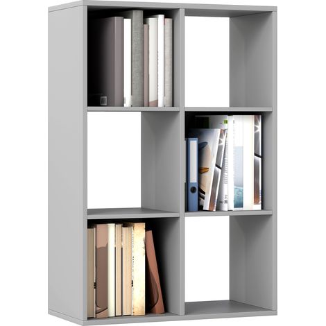 HOMCOM 6-Cube Bookshelf, Display Shelving Unit for Home Office, Light Grey (1/5)