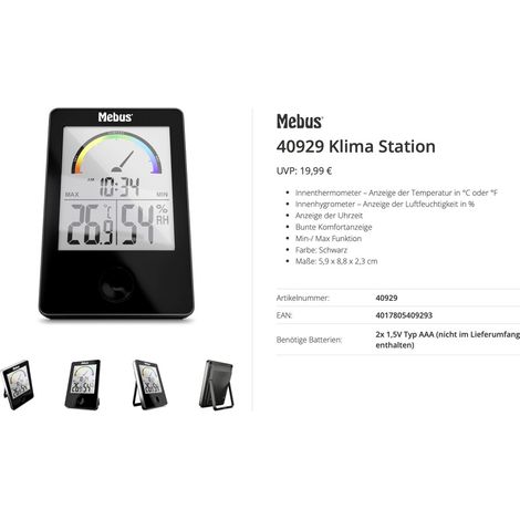 Mebus Thermo-/Hygrometer Schwarz 40929