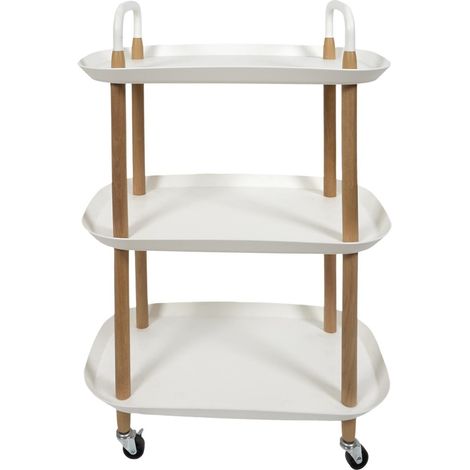 CALICOSY - Désserte à roulettes 3 niveaux effet bois et blanc H81 cm - ORIA (1/5)